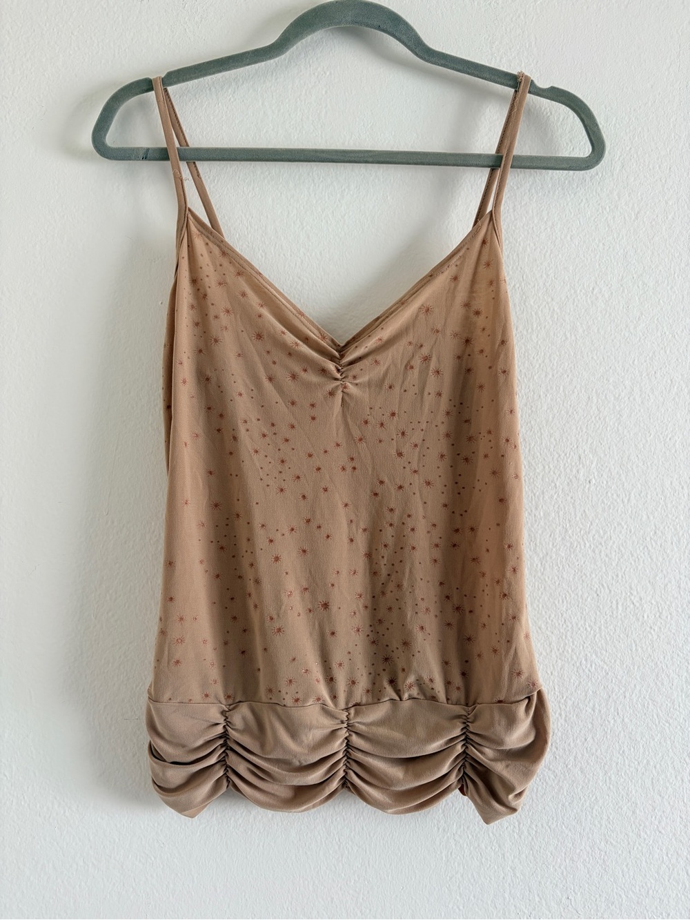 Y2K Vintage Light Tan Gold Cami Ruched Tank Top